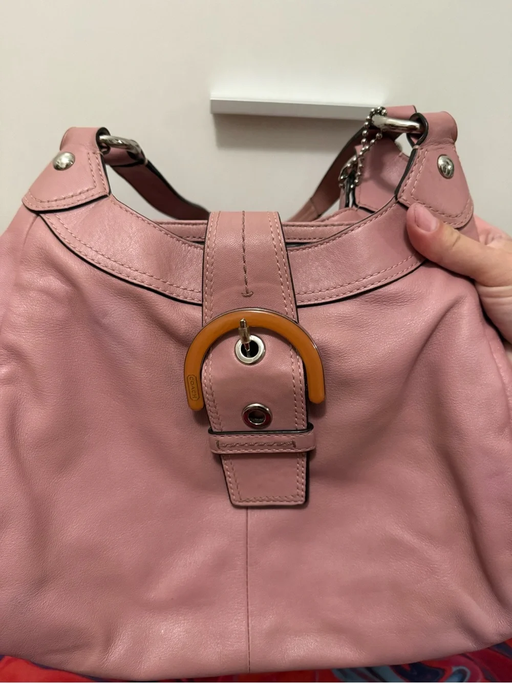 Rare Archival Vintage Y2K Coach Soho Shell Pink Leather Buckle Hobo